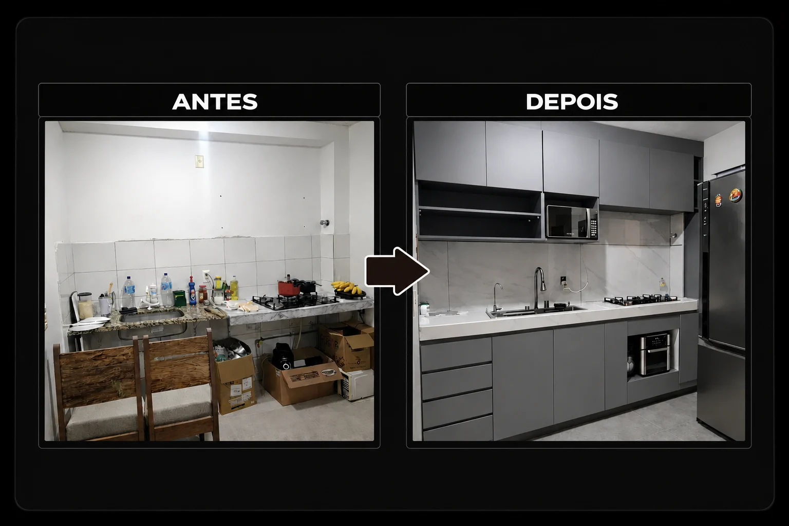 Antes e depois de cozinha planejada
