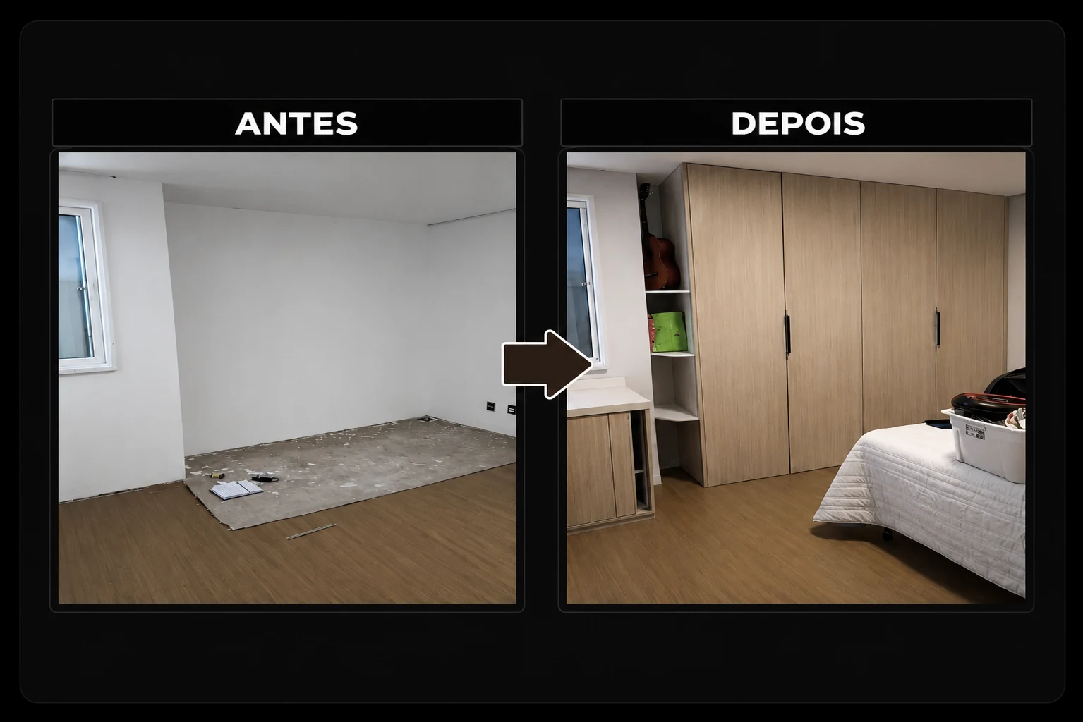 Antes e depois de quarto com closet planejado
